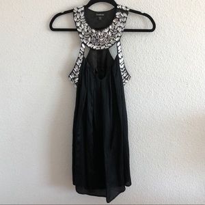 Bebe Black Mini Dress with Gemstone Neckline